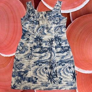 🌴Vintage ‘90s Tropical California Cotton Blue & White Beachy Summer Dress